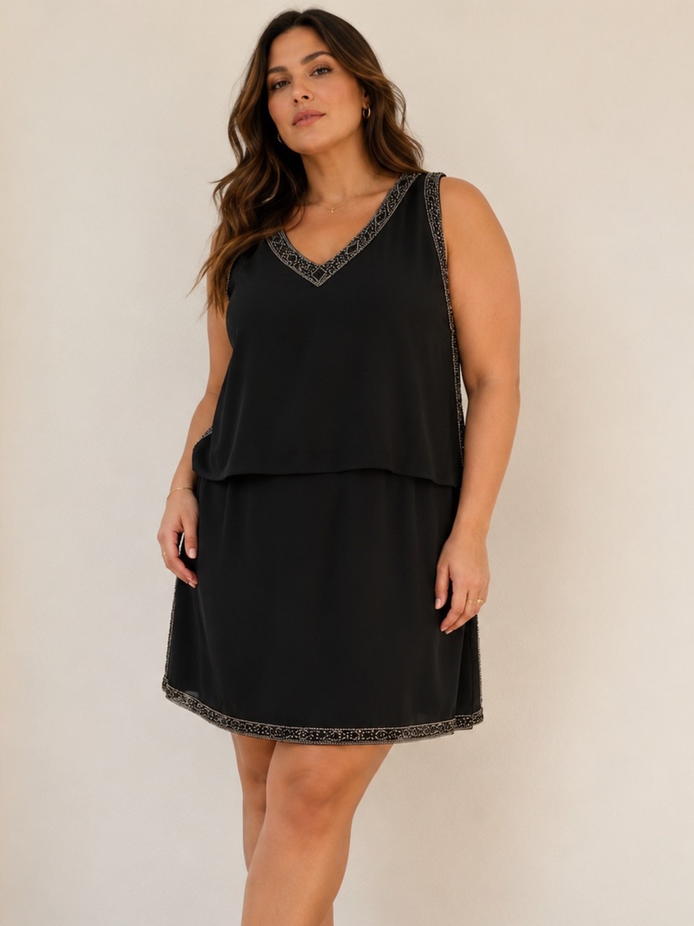 Vintage J Laxmi Black Beaded Cocktail Dress Size 14